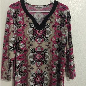 Ladies print pink/black/tan TanJay blouse